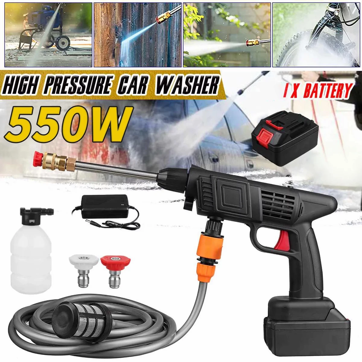 New Portable Powerful High Pressure 48v Lithium Cordless Wireless Car Wash Water Jet Foam Gun Car Washer